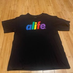 Black Alife Tee. Multicolor letters size L. Previously loved good condition